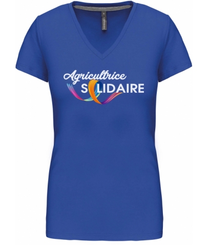 T-SHIRT COL V MANCHES COURTES FEMME - LIGHT ROYAL BLUE