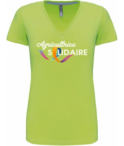 T-SHIRT COL V MANCHES COURTES FEMME - LIME