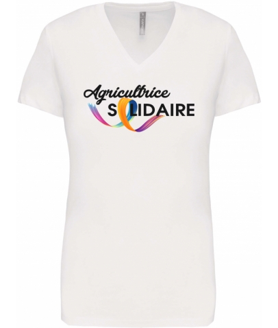 T-SHIRT COL V MANCHES COURTES FEMME - WHITE