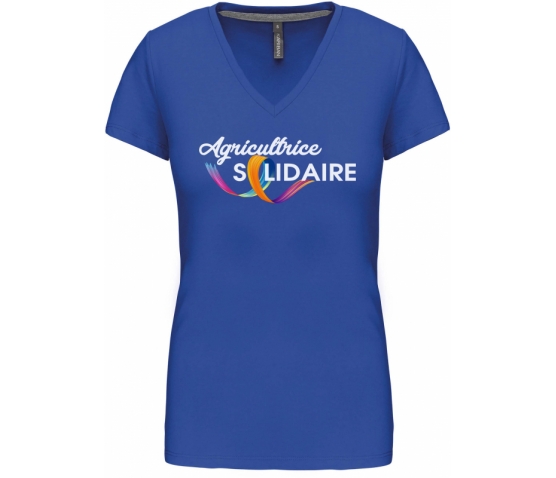 T-SHIRT COL V MANCHES COURTES FEMME - LIGHT ROYAL BLUE