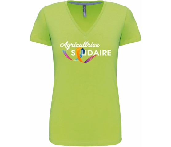 T-SHIRT COL V MANCHES COURTES FEMME - LIME