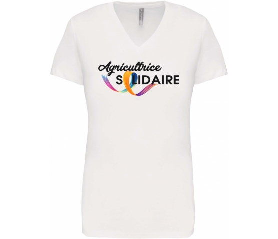 T-SHIRT COL V MANCHES COURTES FEMME - WHITE