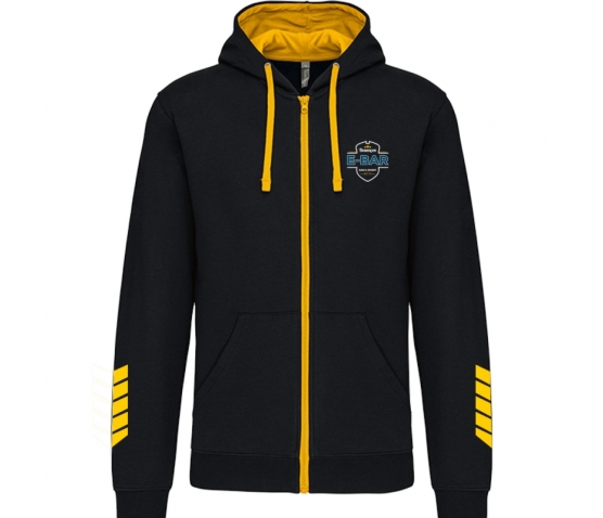 Hoody Full Zip - E-Bar -  Homme-Noir Jaune