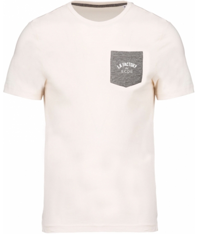 T-shirt coton bio avec poche - Cream / Heather Grey