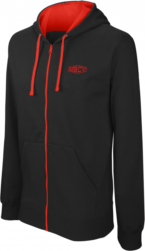 SWEAT SHIRT ZIP NOIR ET ROUGE MBCV Unisexe Moto Ball Club